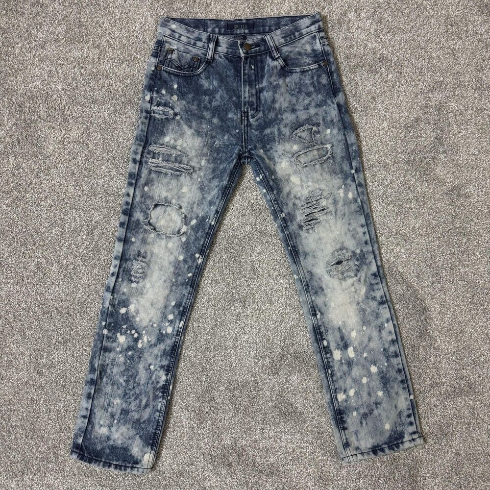 GS-115 Jeans Boys 14 Blue Distressed Acid Wash Straight Leg Denim Grunge Alt